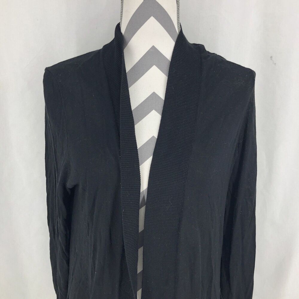 Loft Open Front Pocket Cardigan Shawl Collar Long Sleeve Black Knit Large Petite